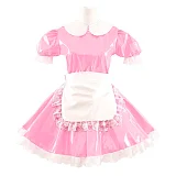 Korean Cute Doll Collar Mini Dress Women Summer Sexy Maid Puff Short Sleeve Patent  Dresses PVC cosplay Clubwear