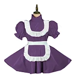 Plus Size Vintage Puff Short Sleeve Maid Dress Retro High Neck PVC Glossy Lady Lolita Mini Pleated Dress Cosplay Party Uniform