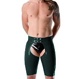 Wetlook PVC Leather Sexy Men Short Pants Skinny Fetish Slim Sex Open Crotch Shorts Sissy Lingerie Party Clubwear Casual S-7XL