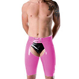 Wetlook PVC Leather Sexy Men Short Pants Skinny Fetish Slim Sex Open Crotch Shorts Sissy Lingerie Party Clubwear Casual S-7XL