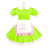 Korean Cute Doll Collar Mini Dress Women Summer Sexy Maid Puff Short Sleeve Patent  Dresses PVC cosplay Clubwear