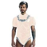 21 Color Sexy Men Maid Cosplay Costume Wetlook Puff Sleeve High Cut PVC Bodysuit