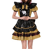 Lockable French Maid Role Play Mini Dress with Apron Sissy PVC Gothic Lace Trims Dress Uniform Cosplay Costumes Anime Unisex 7XL