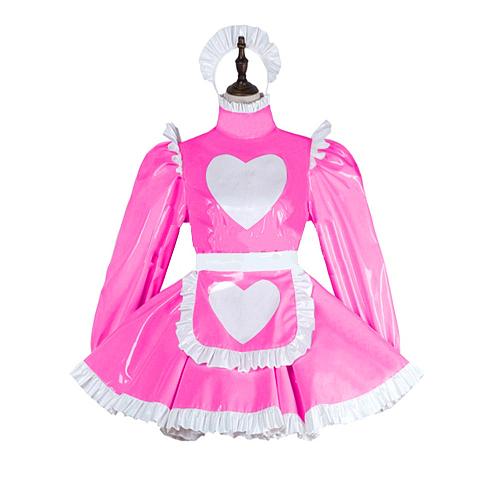 23 Colors Ladies Long Sleeve A-line Mini Dress Sweet Maid Pleated Dress Housekeeper Cosplay Costume With Heart Pattern Apron