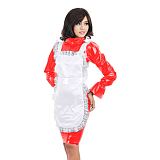 Plus Size Flare Long Sleeve Maid Dress High Neck Bodycon Midi Dress Wet Look Lolita PVC Costume Women Sexy Uniform With Apron