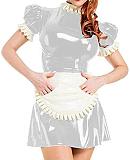Plus Size Puff Short Sleeve Maid Uniform Lady PVC Maid Mini Dress