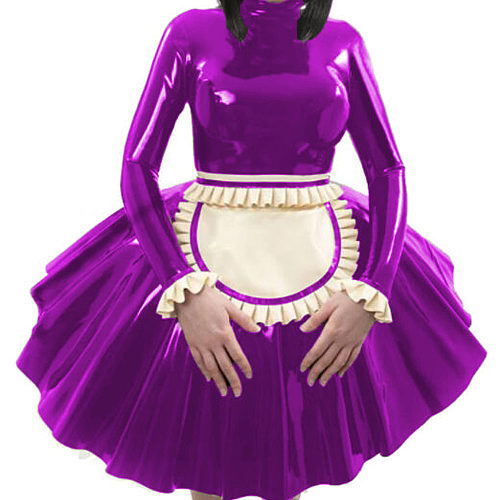 Adult sexy cross dressing sissy Leather PVC dress Lolita punk Uniform Apron costume Tailor-made Gothic Maid French Uniform Dress