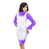 Plus Size Flare Long Sleeve Maid Dress High Neck Bodycon Midi Dress Wet Look Lolita PVC Costume Women Sexy Uniform With Apron