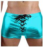 Men Skinny Lace Up Boxer Shorts Sexy Knickers Shiny Metallic Trunks