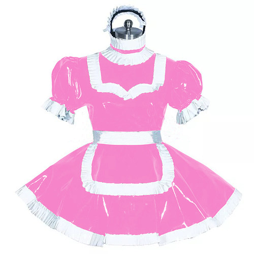 Shiny PVC Puff Sleeve Sissy Dress Patent leather High Neck mistress dress Men Crossdressing Costume Big Size Maid Servant Dress