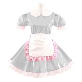 Lady Cute Doll Collar French Maid Mini Club Dress Women Summer Sissy Cosplay Sexy Short Sleeve Patent Leather Dresses with Apron