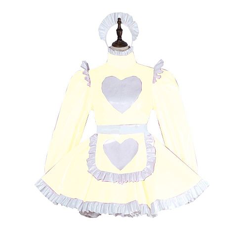 23 Colors Ladies Long Sleeve A-line Mini Dress Sweet Maid Pleated Dress Housekeeper Cosplay Costume With Heart Pattern Apron