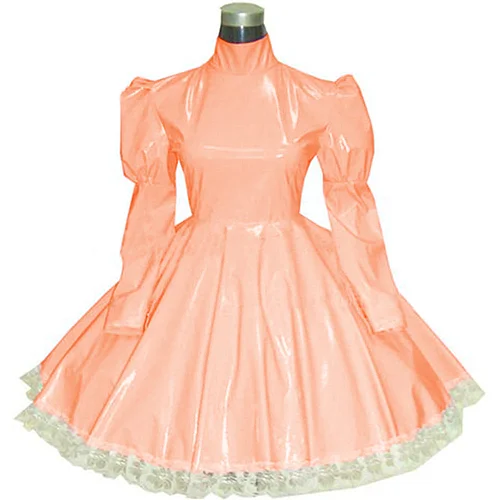 Lolita punk pink PVC Maid Cosplay Fancy Dress Clubwear Long Sleeve Gothic Dress Sexy Sissy French Maid PVC Dress Uniform
