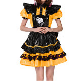 Lockable French Maid Role Play Mini Dress with Apron Sissy PVC Gothic Lace Trims Dress Uniform Cosplay Costumes Anime Unisex 7XL