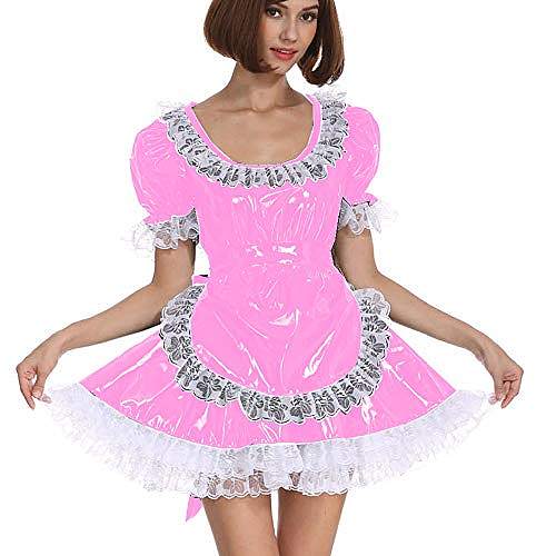 25 Color White Lace Splicing Maid Dress Lady PVC Lolita Mini Dress