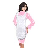 Plus Size Flare Long Sleeve Maid Dress High Neck Bodycon Midi Dress Wet Look Lolita PVC Costume Women Sexy Uniform With Apron