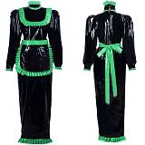 Maid dress Cosplay Animation Long Dress 2021 Women Long Sleeves Bodycon dresses Zip boho Leather PVC Party Club Lockable Dresses