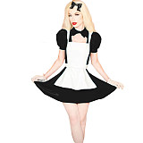 Shiny PVC Lolita 3Pcs Maid Uniforms Puff Short Sleeve Jacket Sleeveless Mini Dress Lace-up Apron Sweet Maid Cosplay Costume