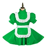 Plus Size Vintage Puff Short Sleeve Maid Dress Retro High Neck PVC Glossy Lady Lolita Mini Pleated Dress Cosplay Party Uniform