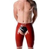 Wetlook PVC Leather Sexy Men Short Pants Skinny Fetish Slim Sex Open Crotch Shorts Sissy Lingerie Party Clubwear Casual S-7XL