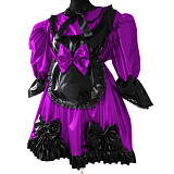 Lolita Peter Pan Collar Half Sleeve Black Frills Shiny PVC Maid Dress Unique Vinyl Glossy Leather Maid Fancy Cosplay Costume Set