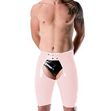 Wetlook PVC Leather Sexy Men Short Pants Skinny Fetish Slim Sex Open Crotch Shorts Sissy Lingerie Party Clubwear Casual S-7XL