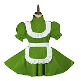 Plus Size Vintage Puff Short Sleeve Maid Dress Retro High Neck PVC Glossy Lady Lolita Mini Pleated Dress Cosplay Party Uniform