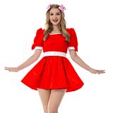 New Arrival Sissy Dress Sweet PVC Mini Dress Vinyl Short SleeveTank Neck Dress with Bow Plus Size Lolita Halloween Costume
