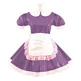Korean Cute Doll Collar Mini Dress Women Summer Sexy Maid Puff Short Sleeve Patent  Dresses PVC cosplay Clubwear