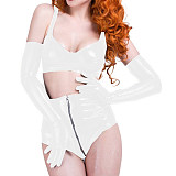 Glossy PVC Leather Short Sets Slim Bra Tops and Zip-up Crotch Mini Short with Gloves 3 Piece Set Women Sexy Club Costumes S-7XL