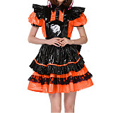 Lockable French Maid Role Play Mini Dress with Apron Sissy PVC Gothic Lace Trims Dress Uniform Cosplay Costumes Anime Unisex 7XL