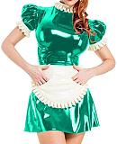 Plus Size Puff Short Sleeve Maid Uniform Lady PVC Maid Mini Dress