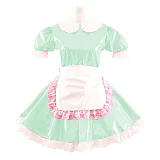 Korean Cute Doll Collar Mini Dress Women Summer Sexy Maid Puff Short Sleeve Patent  Dresses PVC cosplay Clubwear