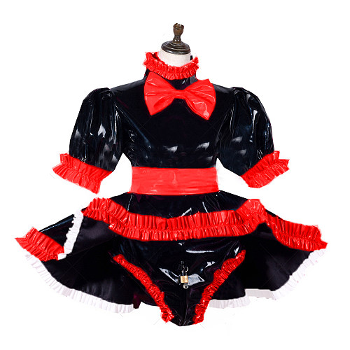 Adult sexy cross dressing sissy Leather pvc dress lockable jumpsuits rompers maid Dress panties Tailor-made Cute Lolita Dresses