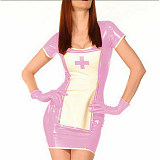 Nurse Cosplay Dress Sexy Glossy PVC Patchwork Slim Pencil Mini Dress Apron With Gloves Nurse Funny Short Dress Costume Sets 7XL