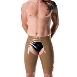 Wetlook PVC Leather Sexy Men Short Pants Skinny Fetish Slim Sex Open Crotch Shorts Sissy Lingerie Party Clubwear Casual S-7XL