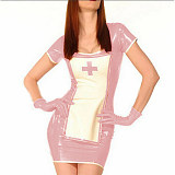 Nurse Cosplay Dress Sexy Glossy PVC Patchwork Slim Pencil Mini Dress Apron With Gloves Nurse Funny Short Dress Costume Sets 7XL
