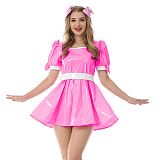 New Arrival Sissy Dress Sweet PVC Mini Dress Vinyl Short SleeveTank Neck Dress with Bow Plus Size Lolita Halloween Costume