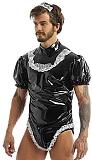 21 Color Sexy Men Maid Cosplay Costume Wetlook Puff Sleeve High Cut PVC Bodysuit