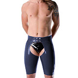 Wetlook PVC Leather Sexy Men Short Pants Skinny Fetish Slim Sex Open Crotch Shorts Sissy Lingerie Party Clubwear Casual S-7XL