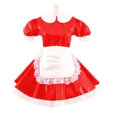 Korean Cute Doll Collar Mini Dress Women Summer Sexy Maid Puff Short Sleeve Patent  Dresses PVC cosplay Clubwear