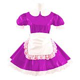Lady Cute Doll Collar French Maid Mini Club Dress Women Summer Sissy Cosplay Sexy Short Sleeve Patent Leather Dresses with Apron