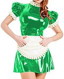 Plus Size Puff Short Sleeve Maid Uniform Lady PVC Maid Mini Dress