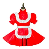 Plus Size Vintage Puff Short Sleeve Maid Dress Retro High Neck PVC Glossy Lady Lolita Mini Pleated Dress Cosplay Party Uniform