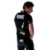 Mens Sexy See Through Jackets Clear PVC Patchwork T-shirt Fetish Plastic Stand Collar Club Tops Punk Style Front Zipper Tops