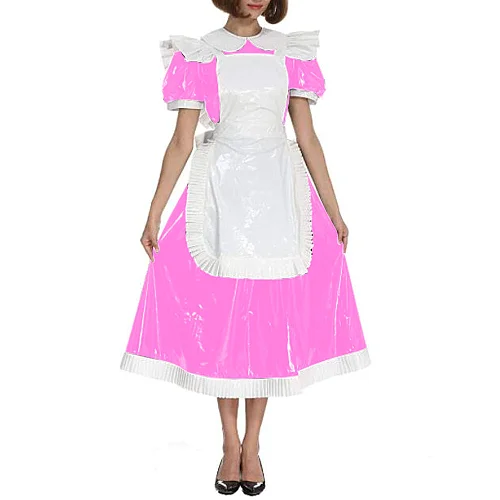 Adults Sissy Lolita Dress Maid Crossdress Dress Costume Mid-Calf Puff Sleeve Sweet Dress Peter Pan Collar Costume 7XL Plus Size
