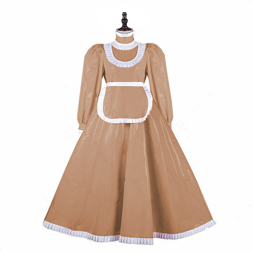 Exotic Lockable Lolita Long Maid Dress Puff Long Sleeve Ruffle Apron Flared Dress Sissy Maid Uniform Halloween Cosplay Costume