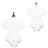 Sissy Bodysuit Shiny PVC Lolita Puff Short Sleeve Maid Cosplay Costume Vinyl Maid Dress Lockable Gothic Jumpsit  Plus Size 7XL