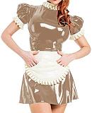 Plus Size Puff Short Sleeve Maid Uniform Lady PVC Maid Mini Dress