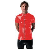 Gothic Punk Mens Latex Look T-shirt Coat Shiny PVC Leather Zipper with Buckles T-Shirts Club Costume Male Streetwear Jacket Tops